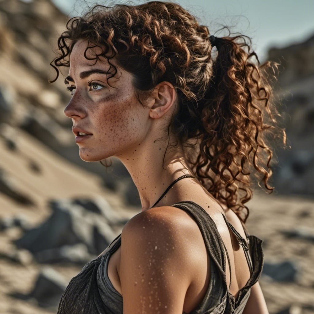 Ariadne on a Hyperrealistic Beach Portrait