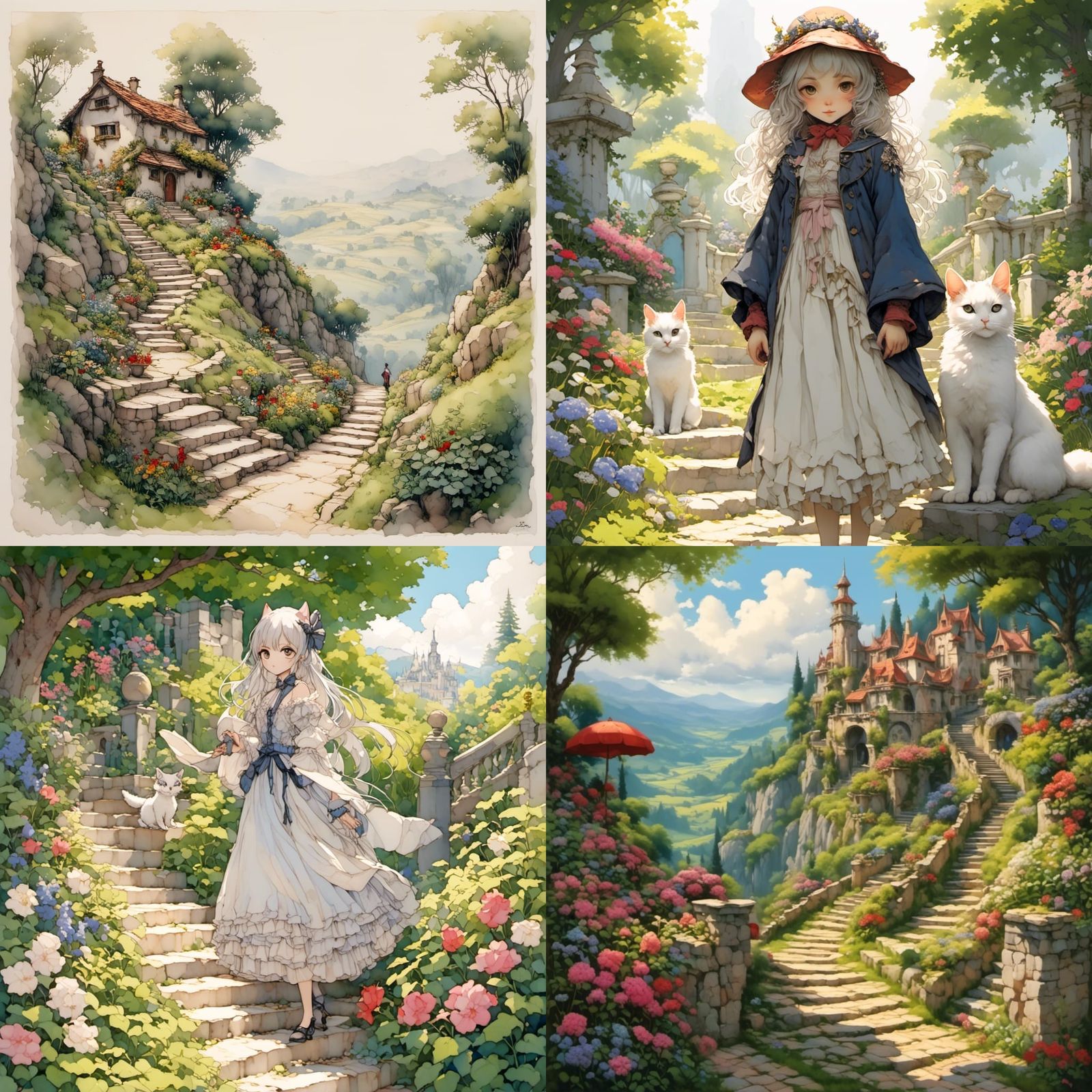 Cute cat going for a stroll on a breezy beautiful hilltop. Hyperrealistic, hyperdetailed, high contrast, high black poi...