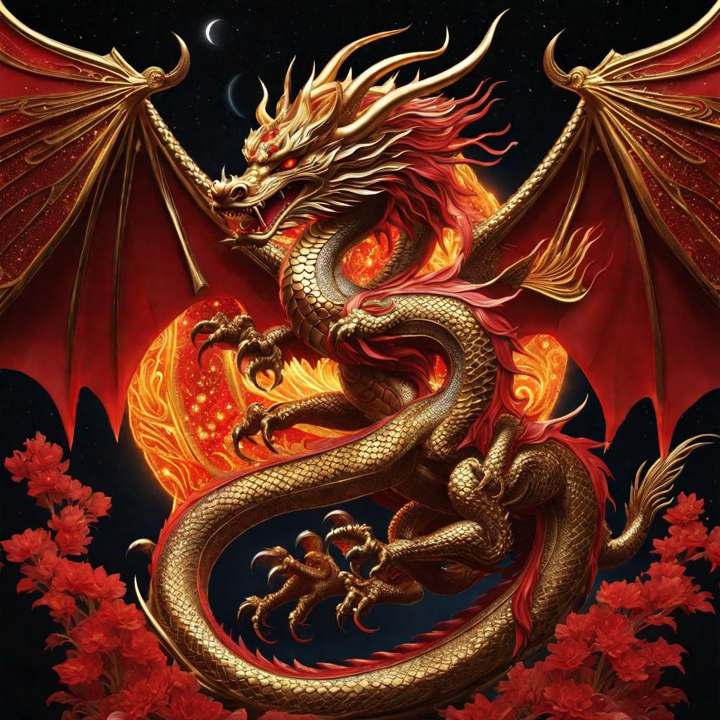 Ornate Art Nouveau Dragon God in Dark Fantasy Style