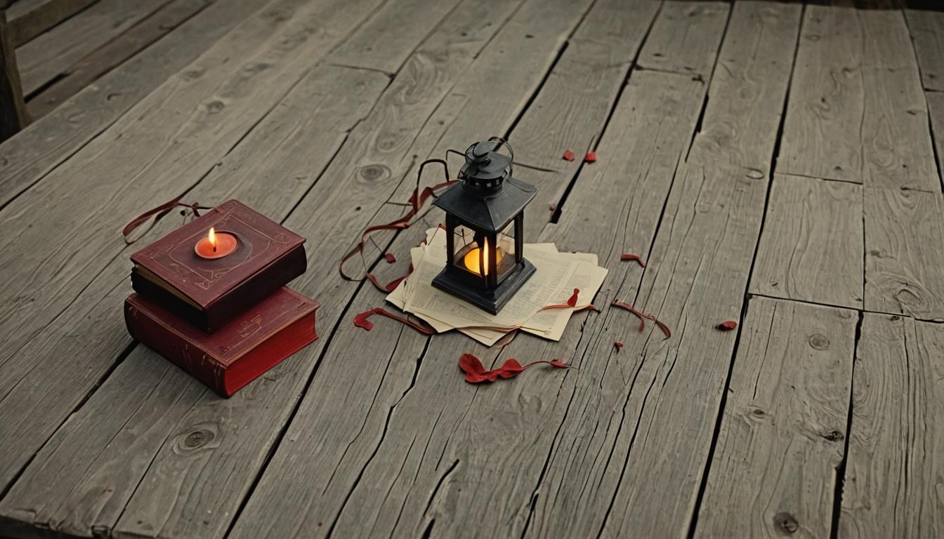 Neo-Retro Lantern and Books in Cinematic Style