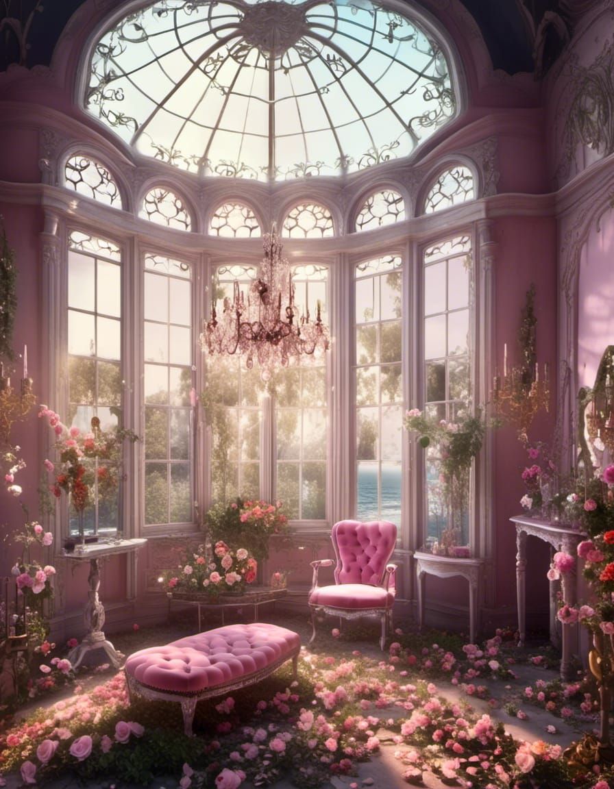 Vintage abandoned Victorian room with a large window
