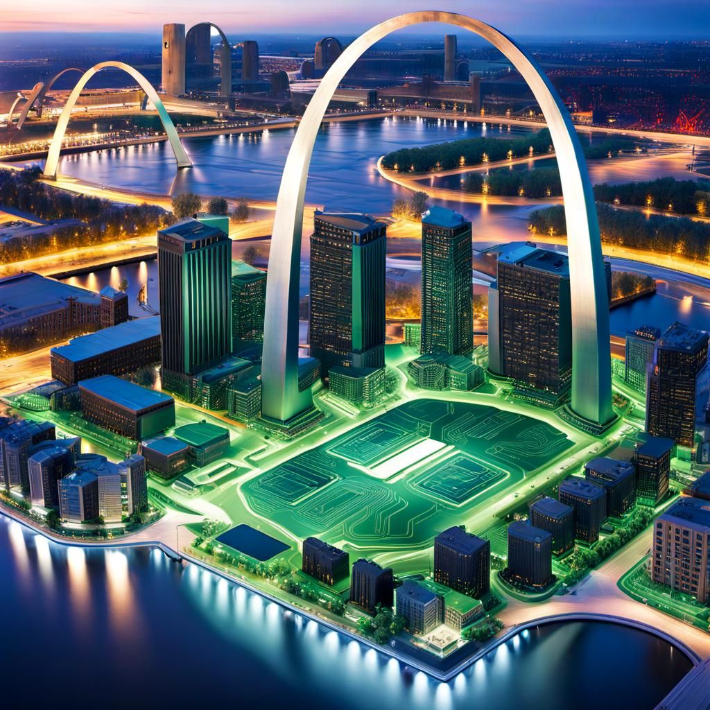 Hyperrealistic St. Louis Landscape Circuit Board Splash Art