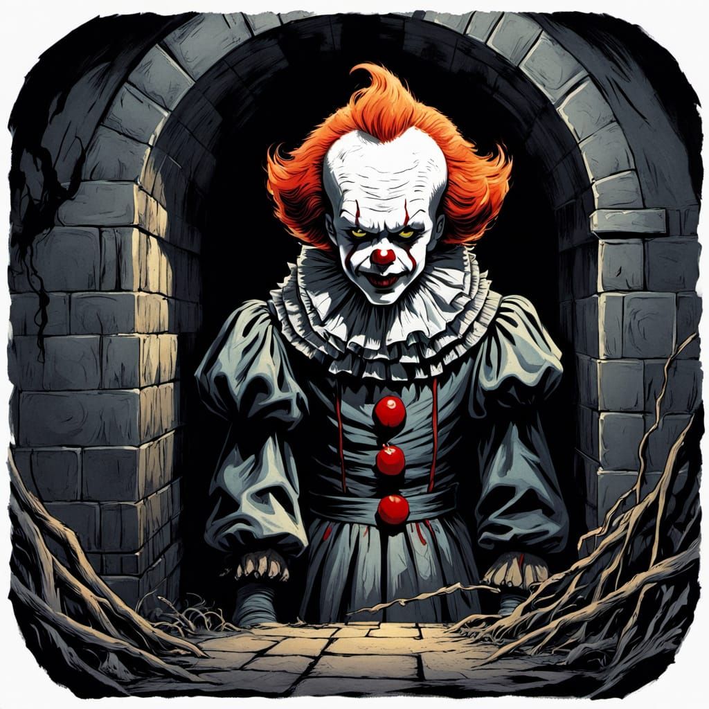 Grotesque Clown Emerge from Dark Sewer Shadows