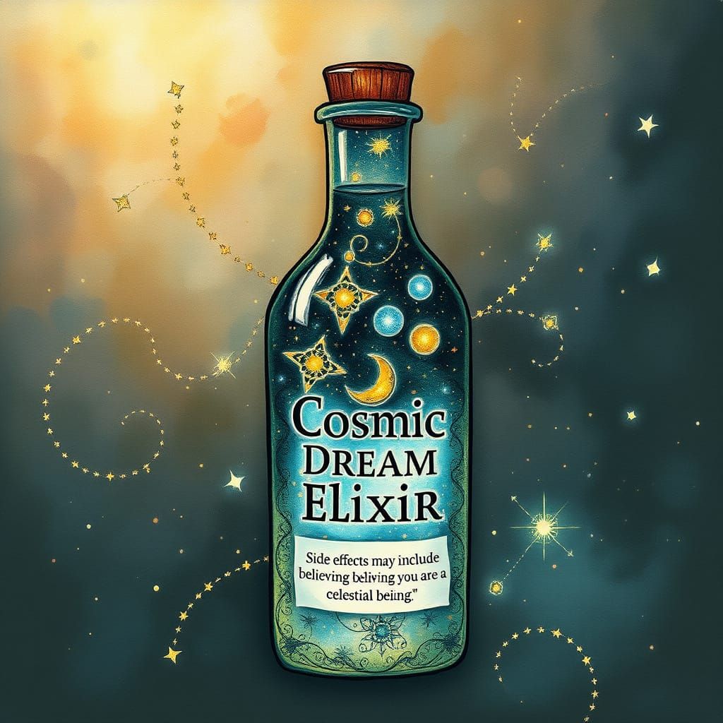 Celestial Dream Elixir in Watercolor and Ink Style