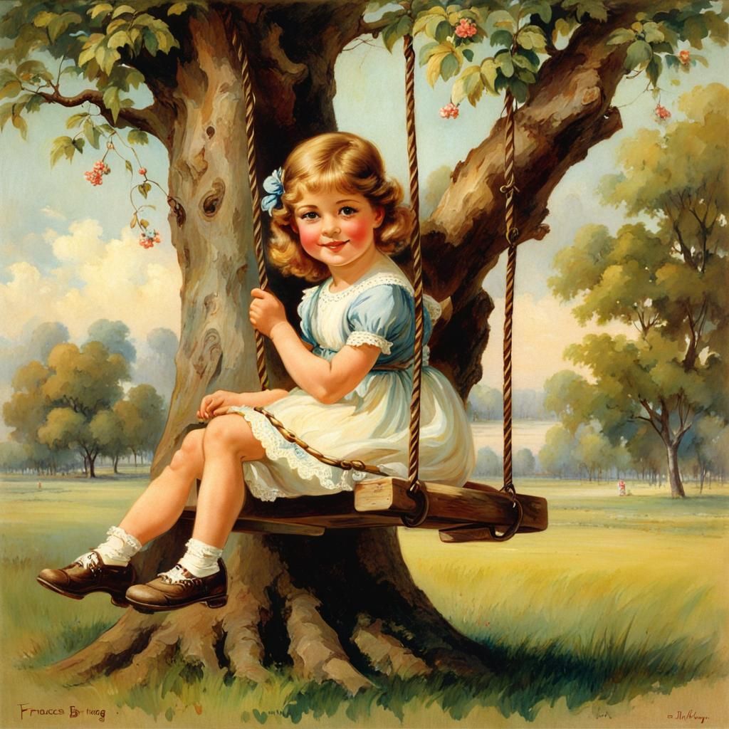 Girl on a Swing: Vintage Children's Illustration