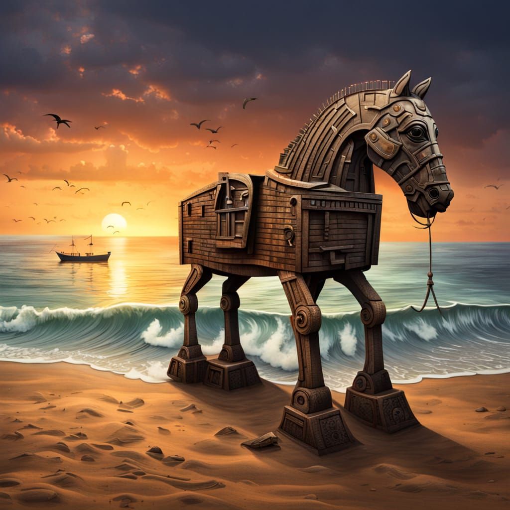 Surreal Trojan Horse on Sunset Beach