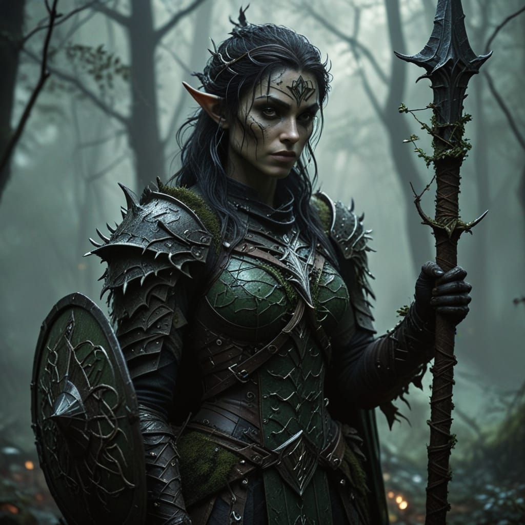 Gothic Fae-Wood Elf Warrior in Twisted Thorny Vine Armour
