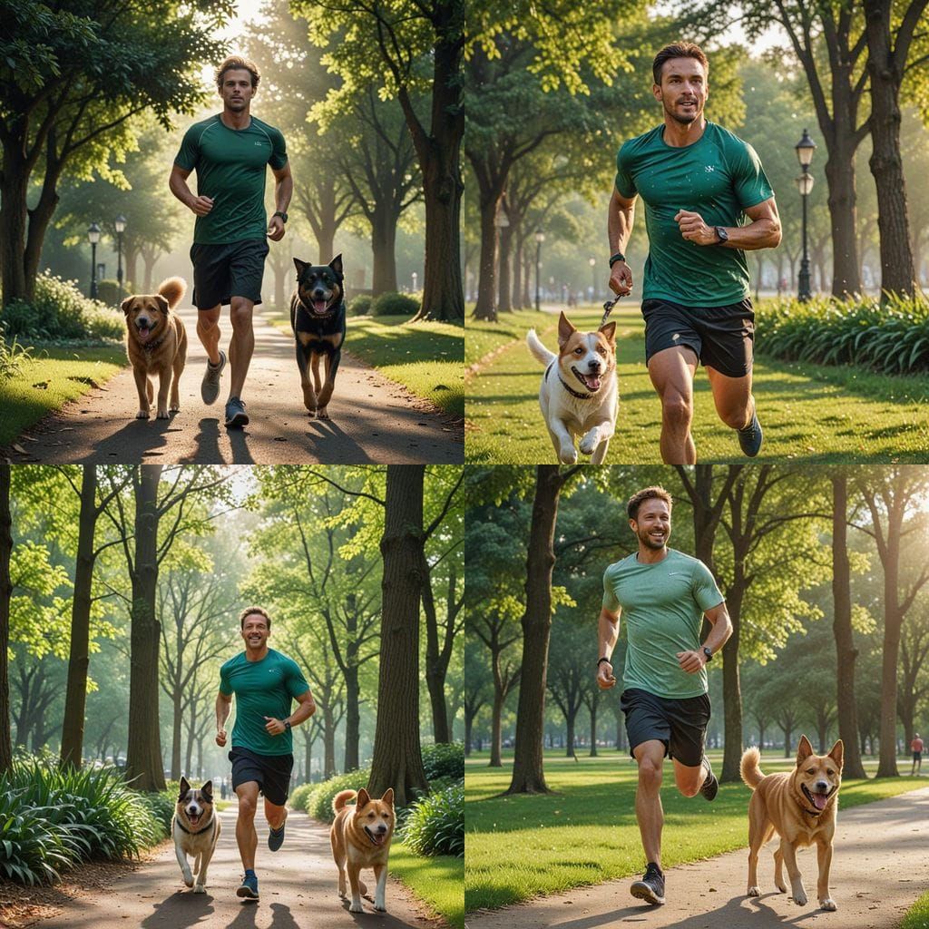 Man and Dog Running in Park