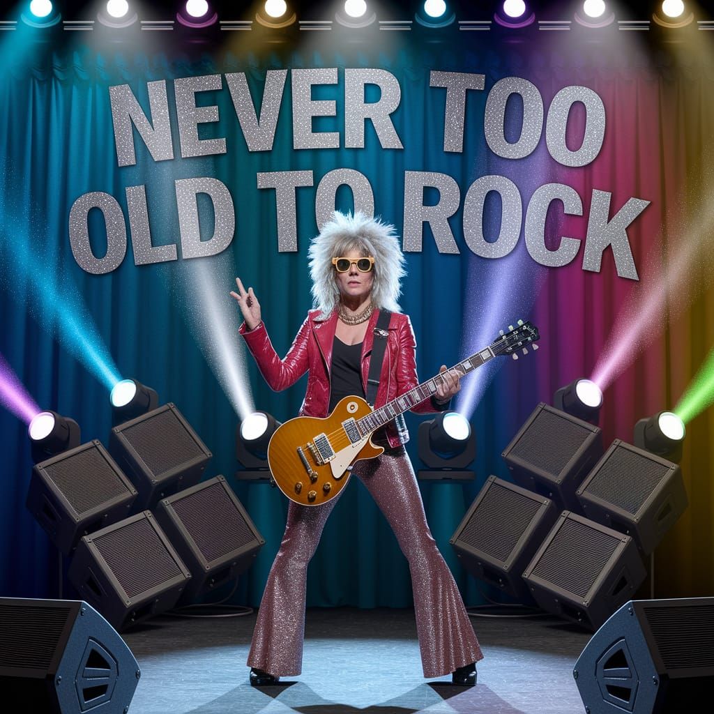 Aging Rockstar on Stage in Pixar Style