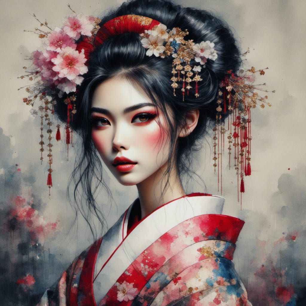 Elegant Geisha with Delicate Brushstrokes
