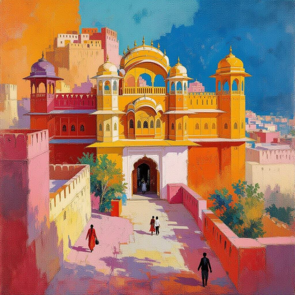 Abstract Amber Palace in Vibrant Complementary Colors