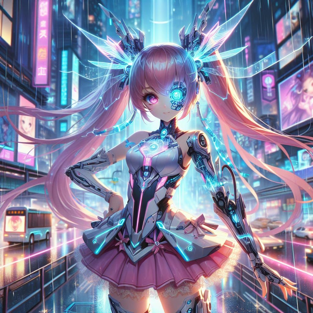 Cyberpunk Cyborg magical girl