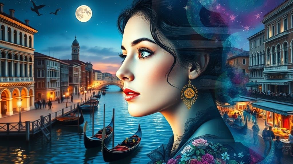 Venice Ethereal Face Composite in Watercolor and Ink