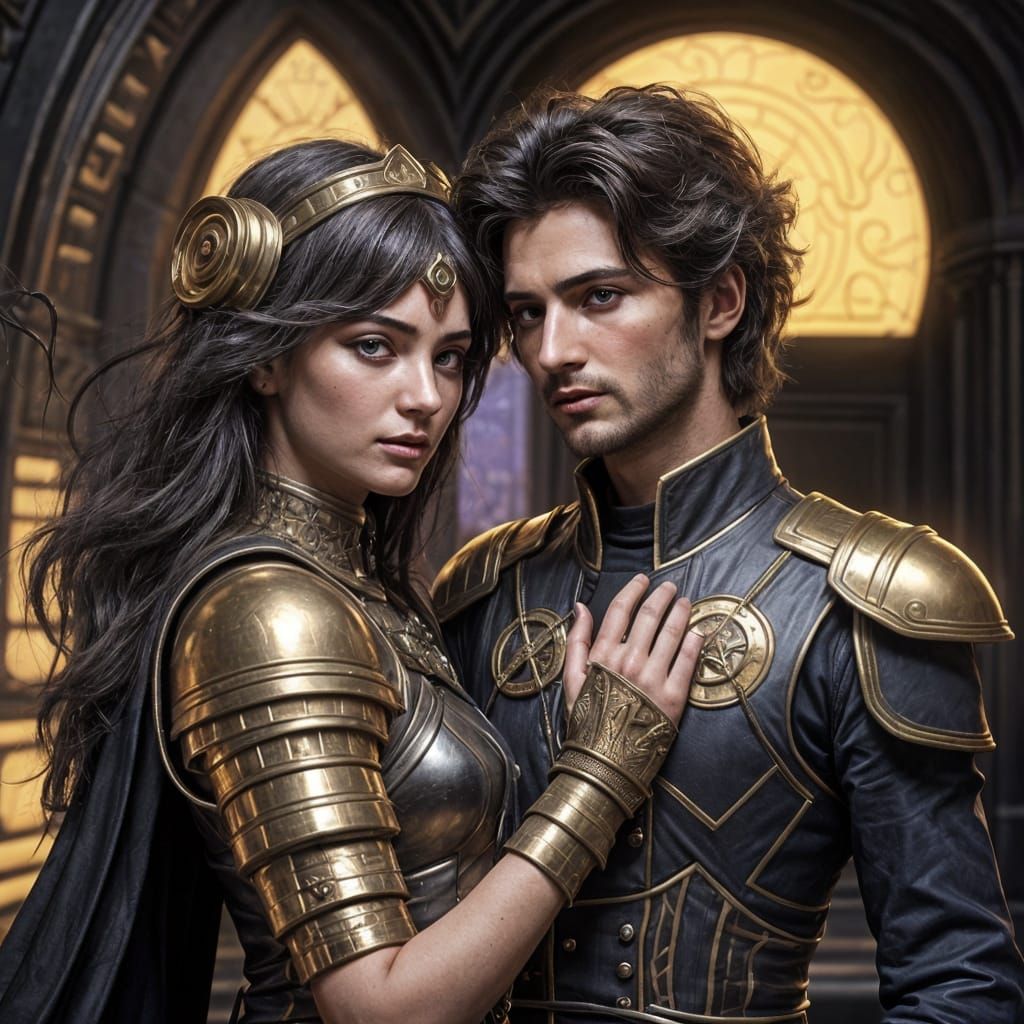 Futuristic Goddess Embraces Armored God
