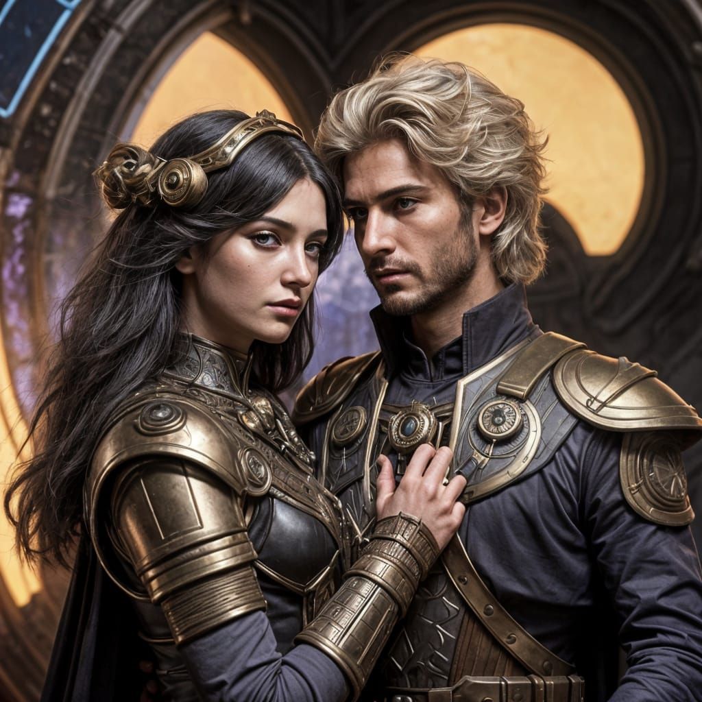 Futuristic Goddess Embraces Armored God