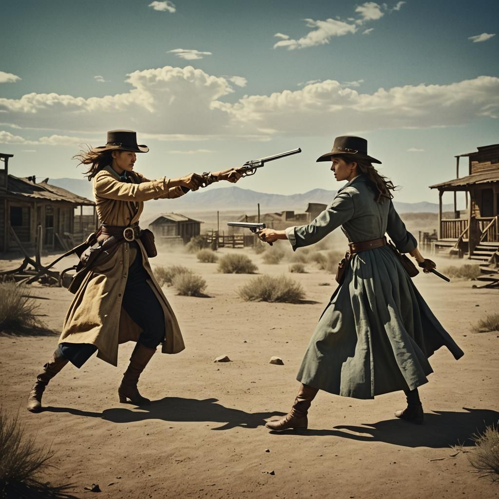 Intense Duel at High Noon: Dramatic Cinematic Illustration