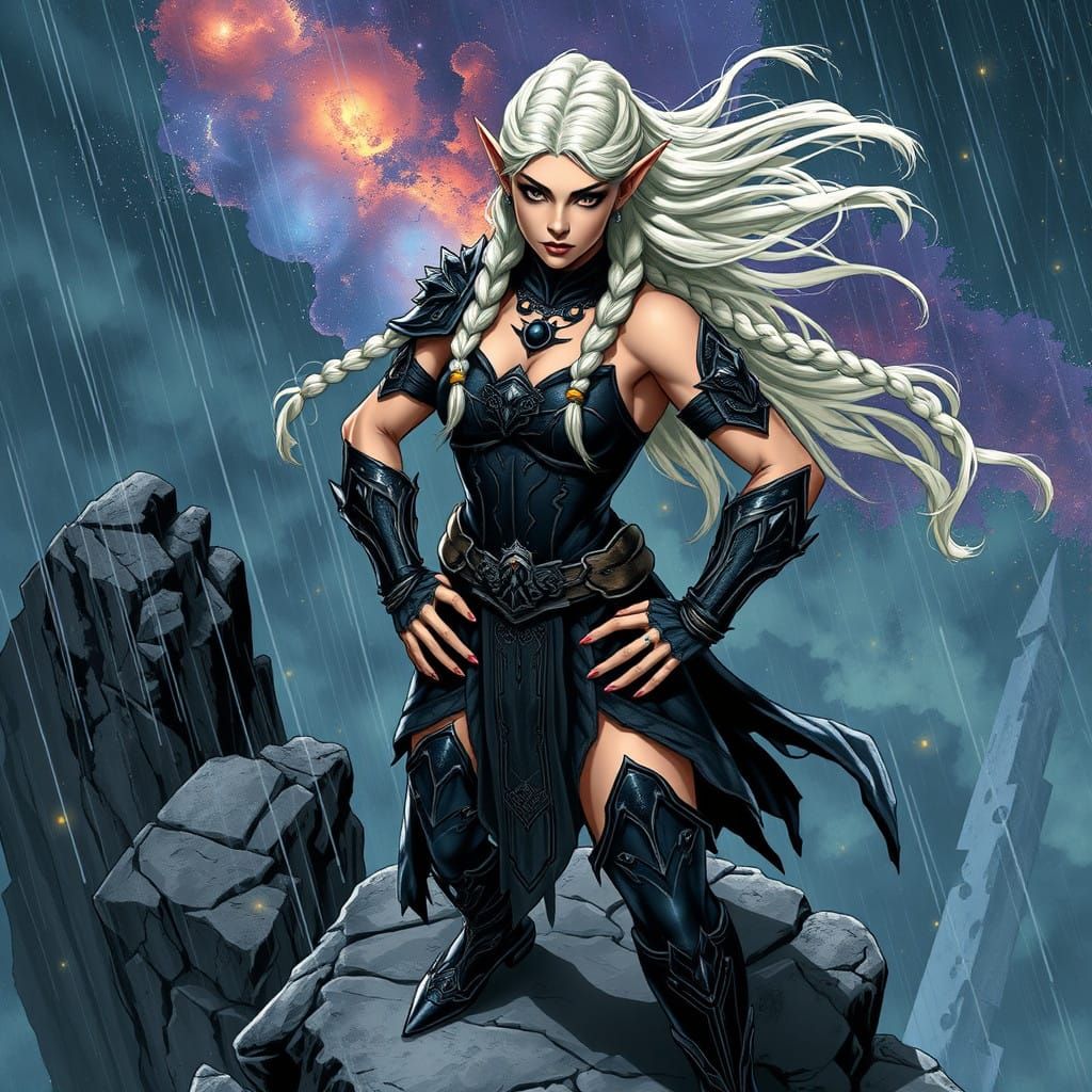 Gothic Elven Warrior Goddess in Dark Fantasy Armor