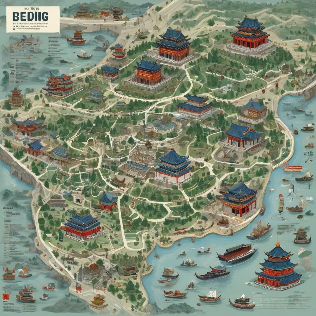 Beijing City Map Infographic with Ancient Landmarks