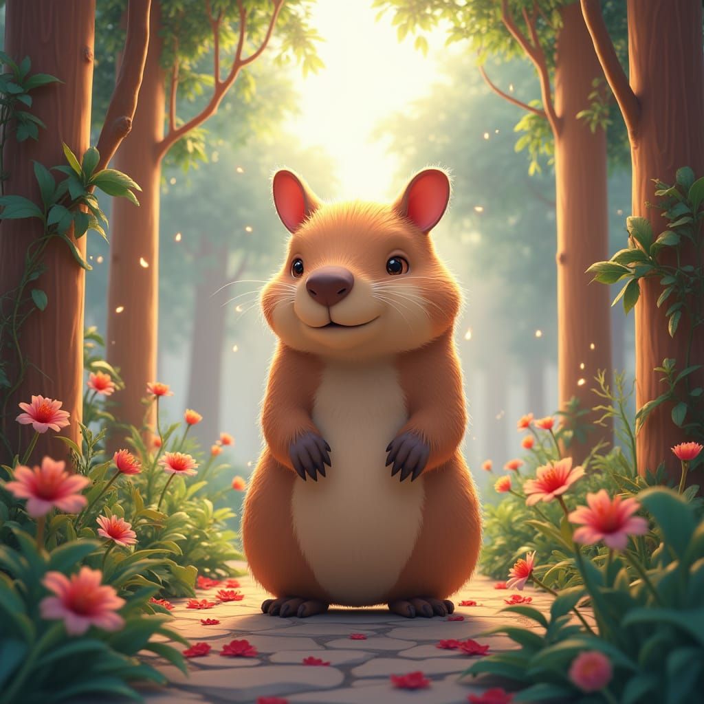 Anime-Inspired 3D Capybara in Vibrant Environment