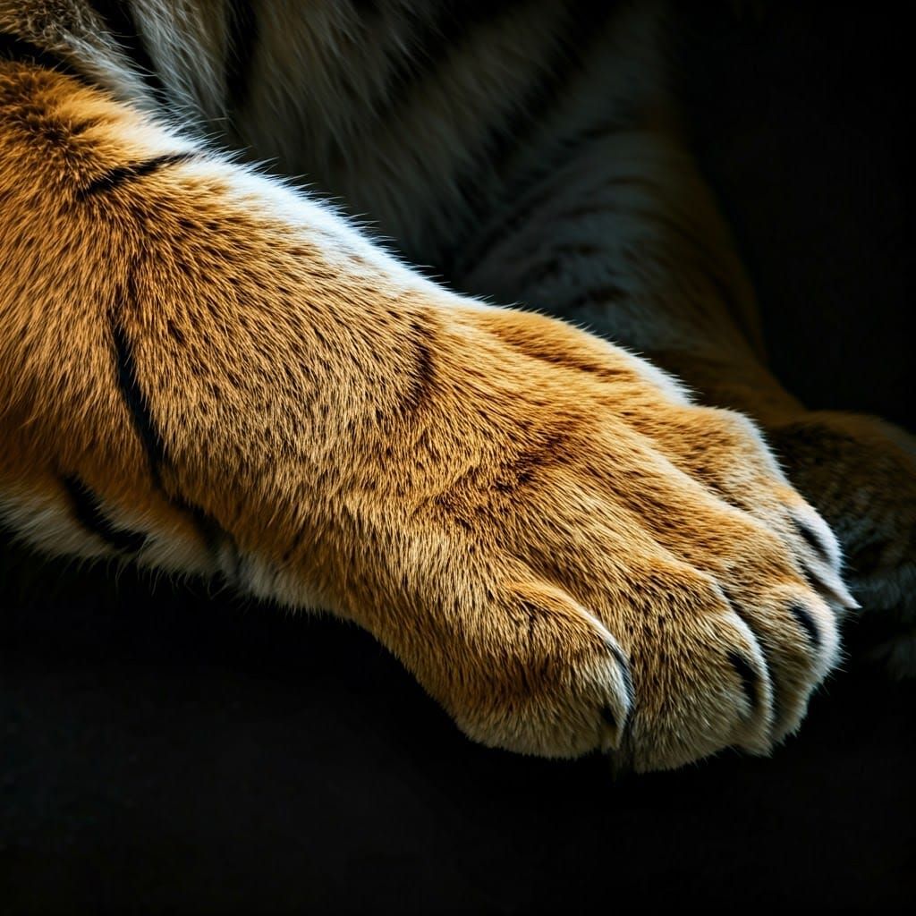 High-Contrast Photo of Tiger Paw with Claws
