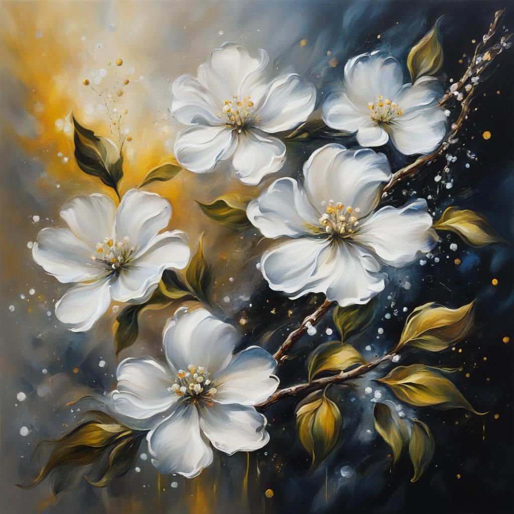 Floral Branch in Impasto Oil Painting Style