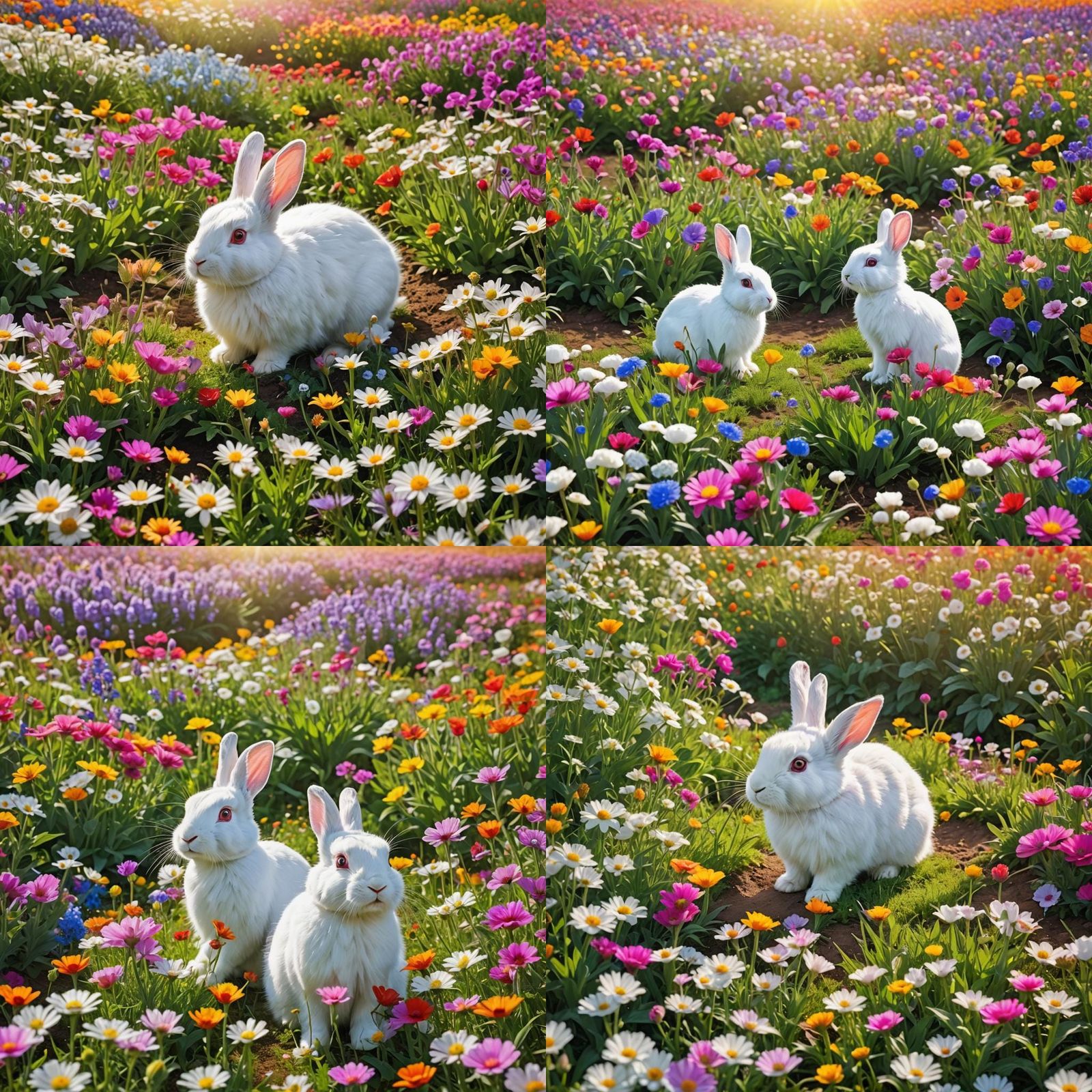 Rainbow Rabbit in a Field of Flowers
