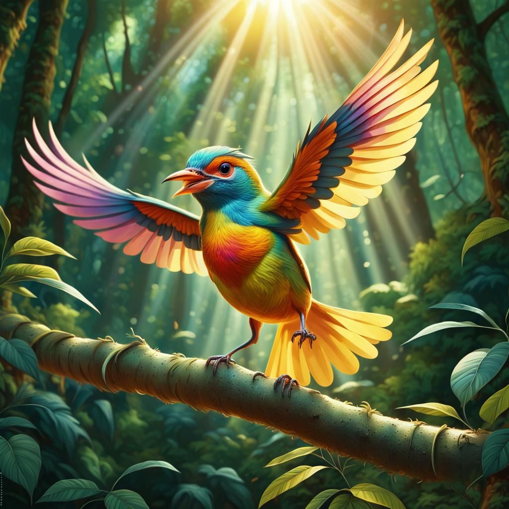 Amazon Bird in Jungle, Abstract Art Style