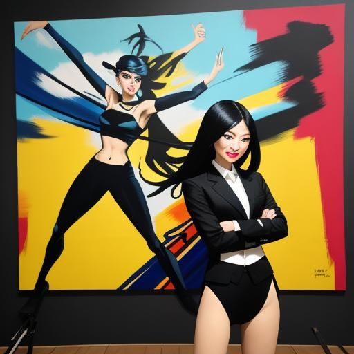 Expressionistic Mural with Two Asian Women