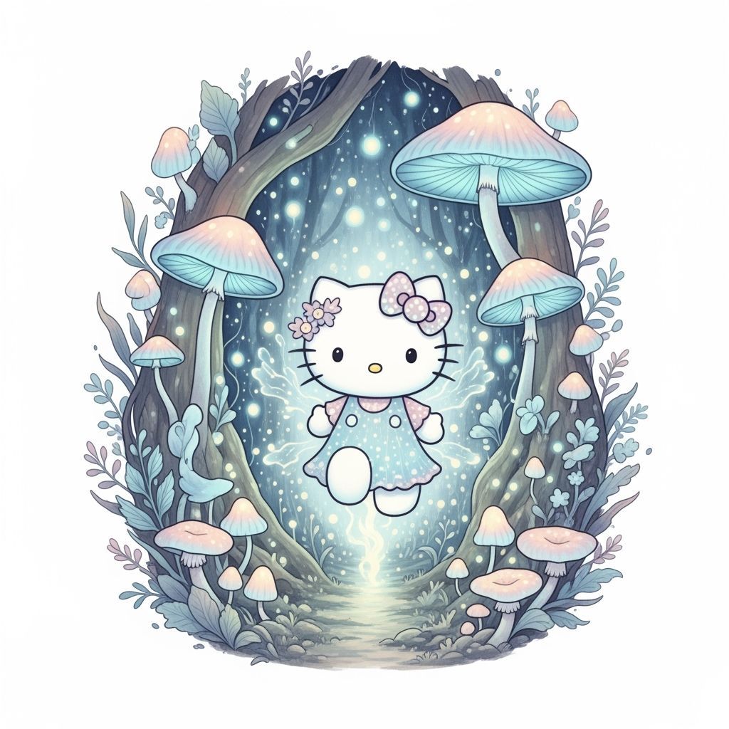 Hello Kitty: Mystical Forest Spirit in Watercolor