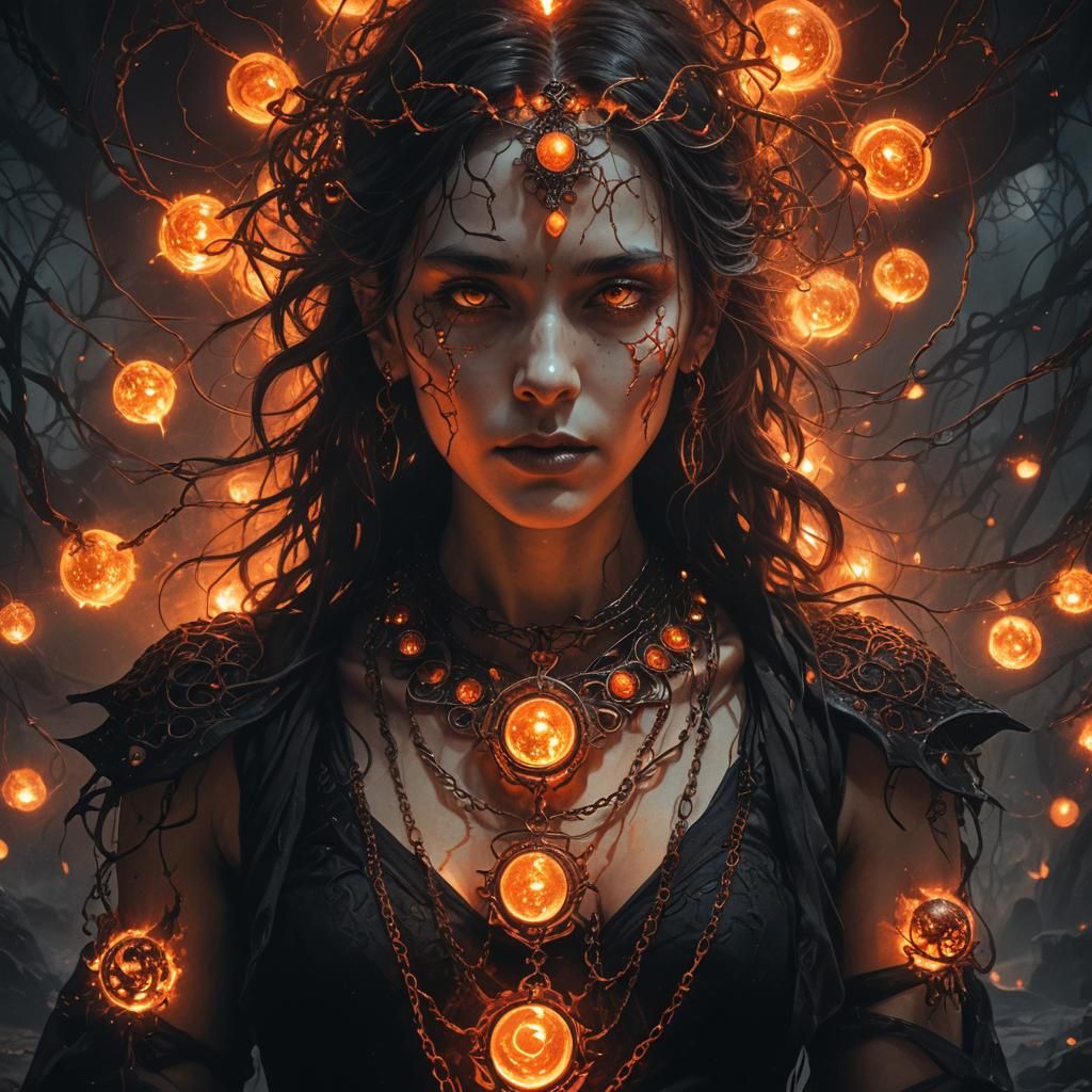 Surreal Necklace of Fireballs in Dark Fantasy Realm
