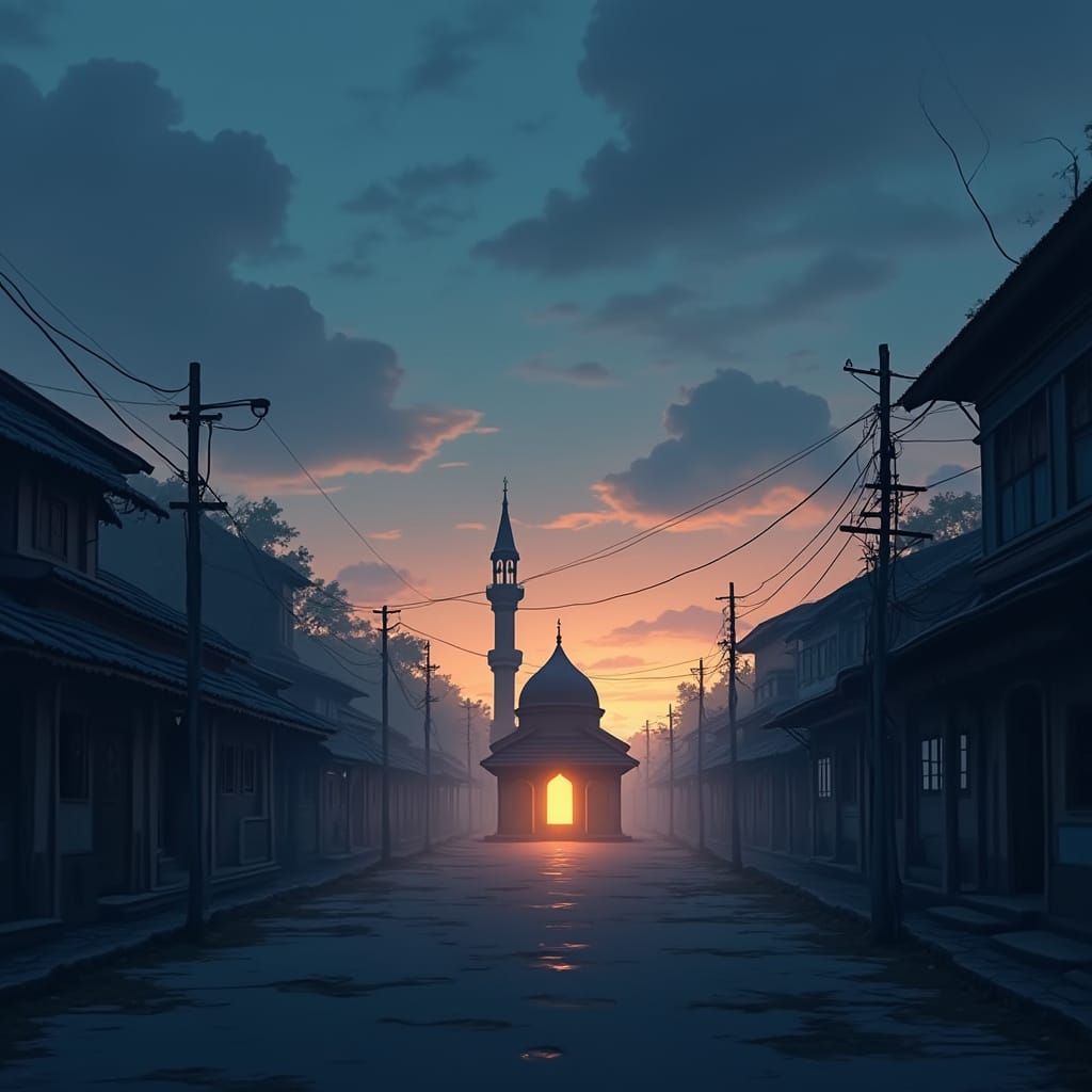 Serene Indonesian Village at Dawn in a Cinematic Film Aesthe...