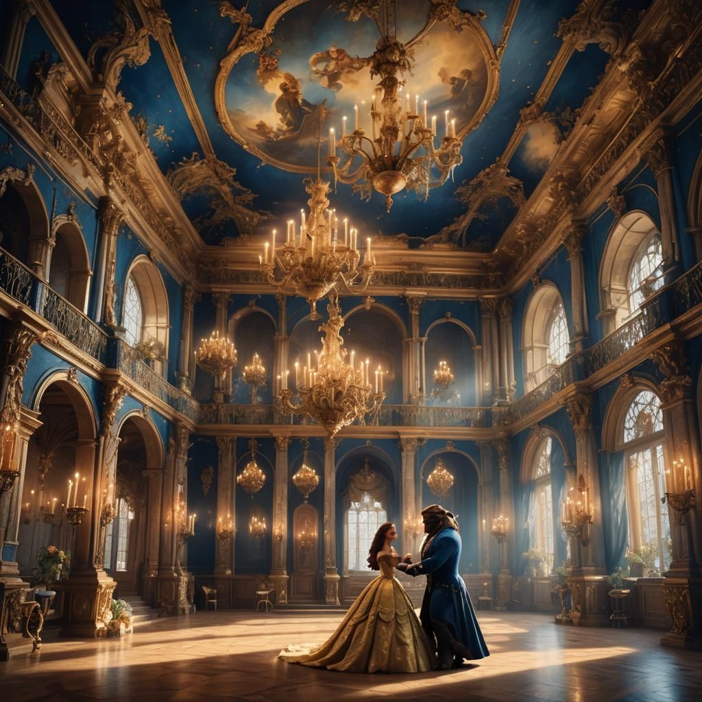 Ethereal Beauty and Beast in Whimsical Ballroom