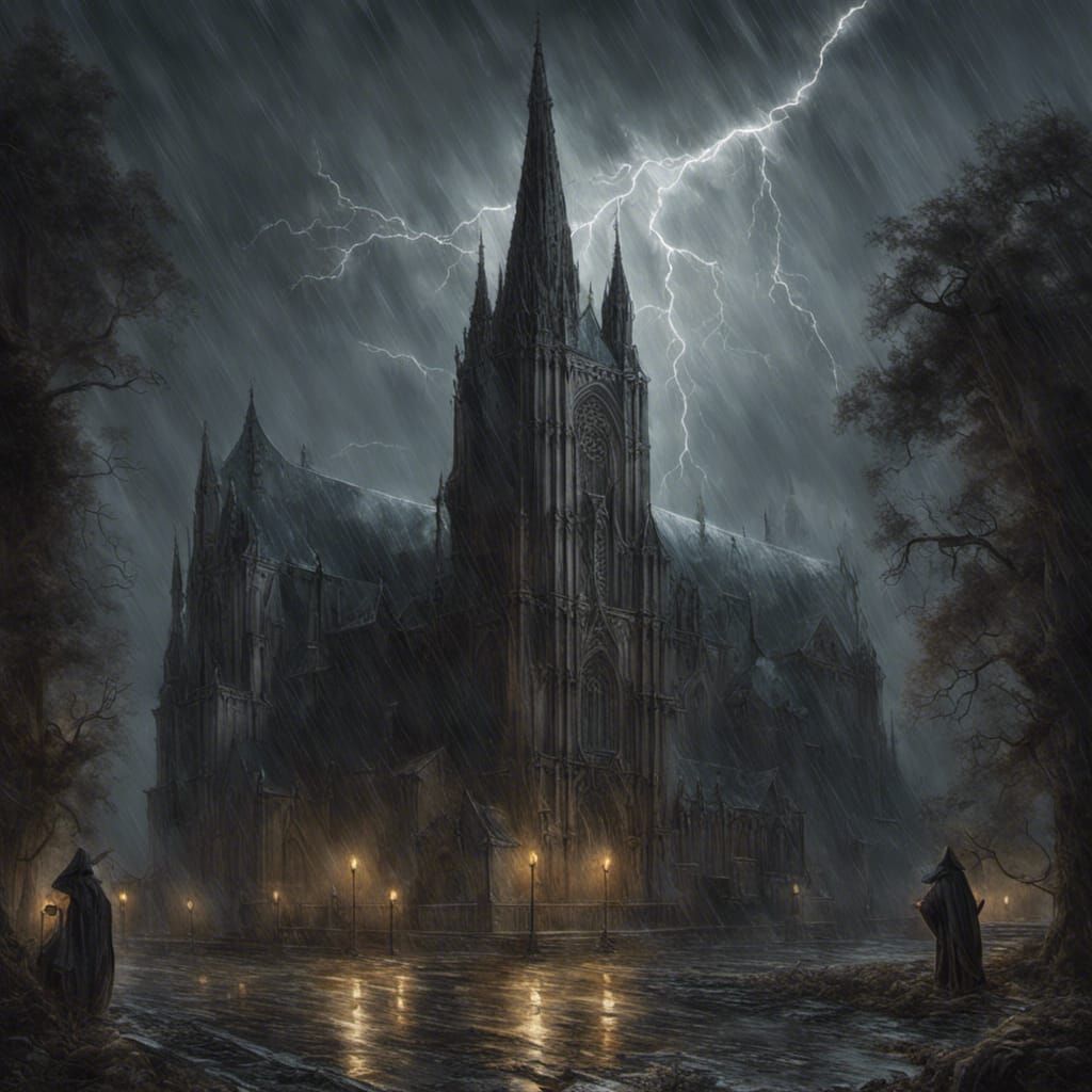 Creepy Haunted Gothic Cathedral in Rain