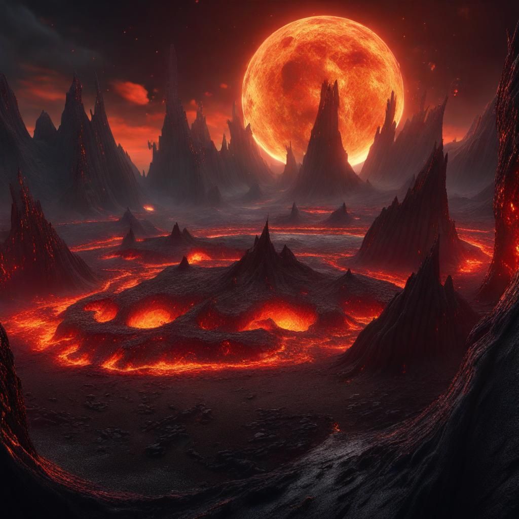 Dragons Flight Over Lava Mountain: Fantasy Concept Art