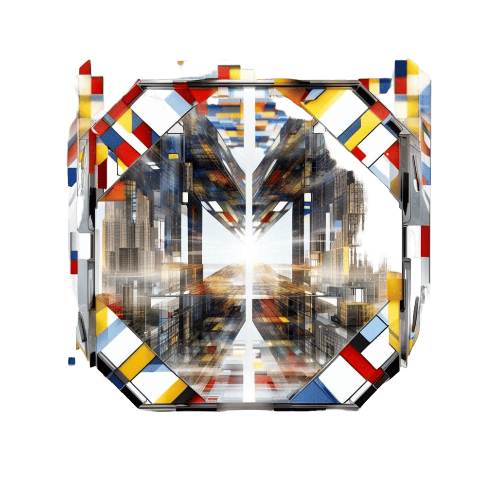 Futuristic Glass City in Mondrian Style