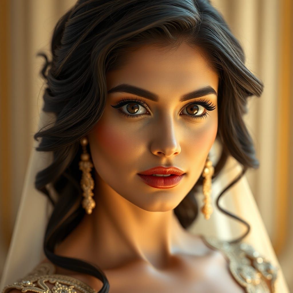 Elegant Saudi Woman in Luxurious Gown: Cinematic Portrait