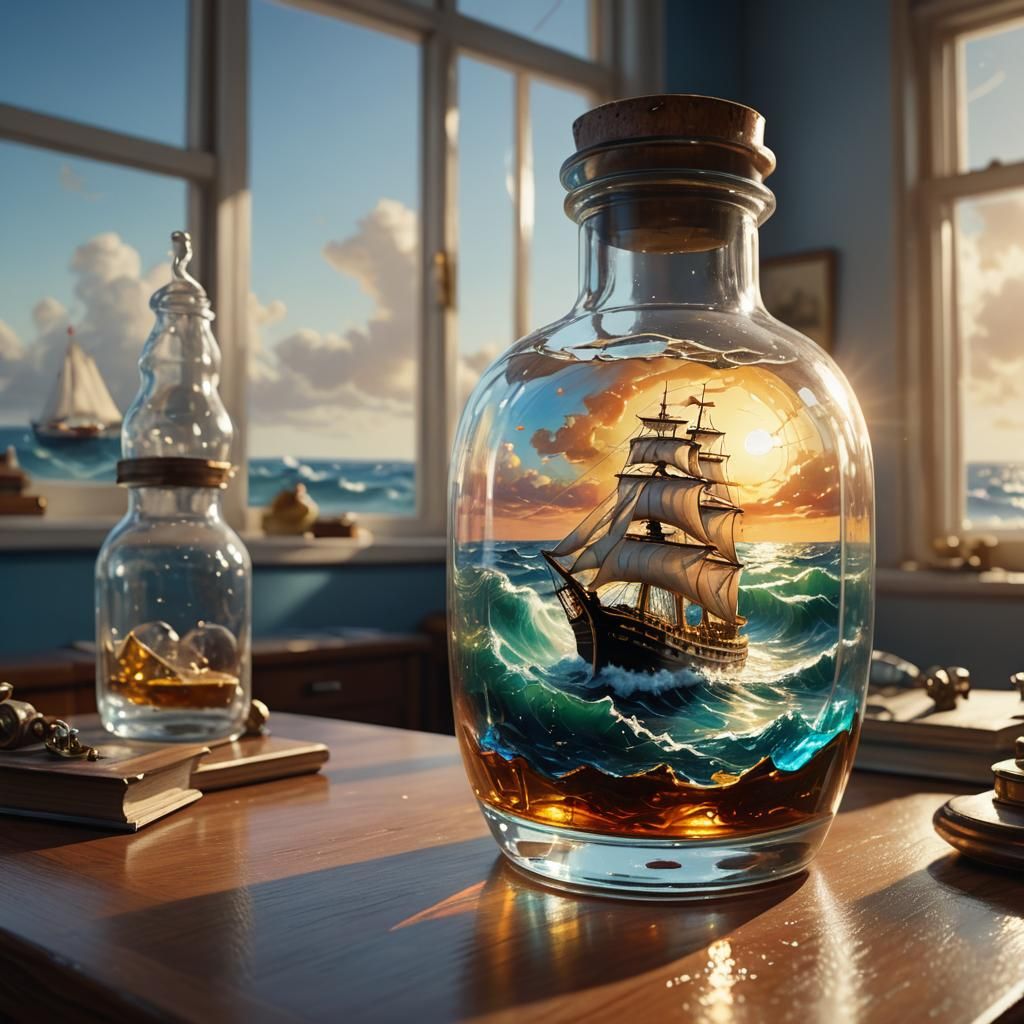 Ship in a Bottle: Oil Painting of Crashing Waves
