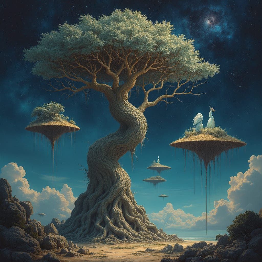 Ancient Bioluminescent Tree With Floating Islands