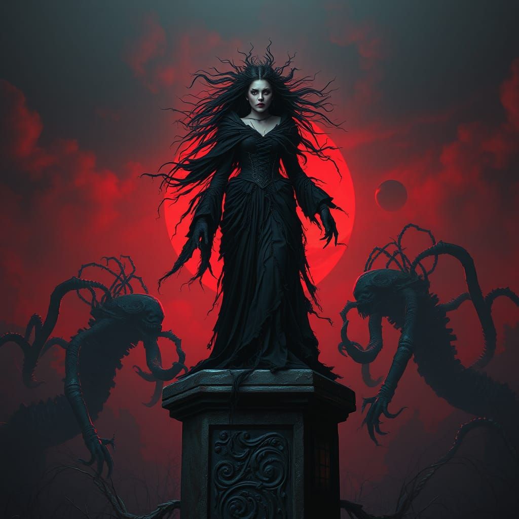 Gothic Queen's Anguished Cry in Biomechanical Twilight