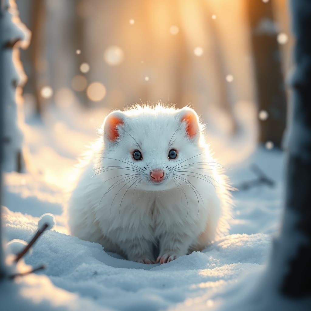 Charming Winter Ermine in a Snowy Forest Landscape