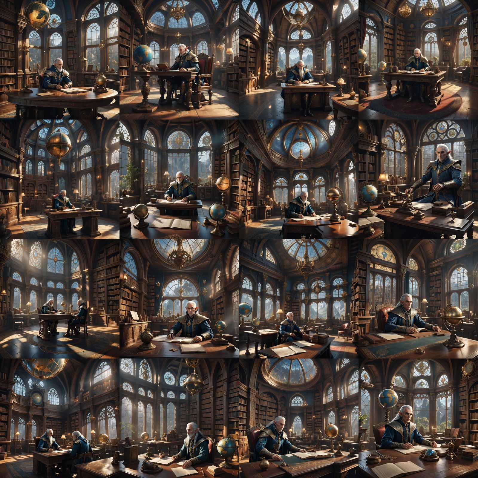 High Elf Scholar in a Fantasy Library