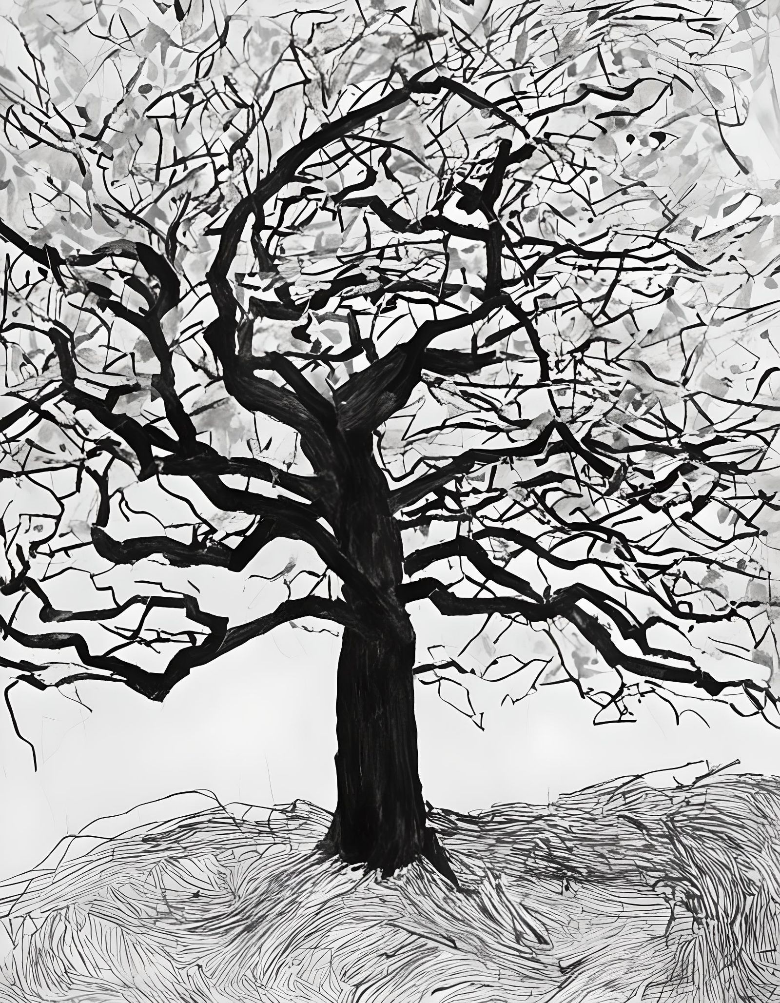 Pen and Ink Tree with Origami Paper Folds