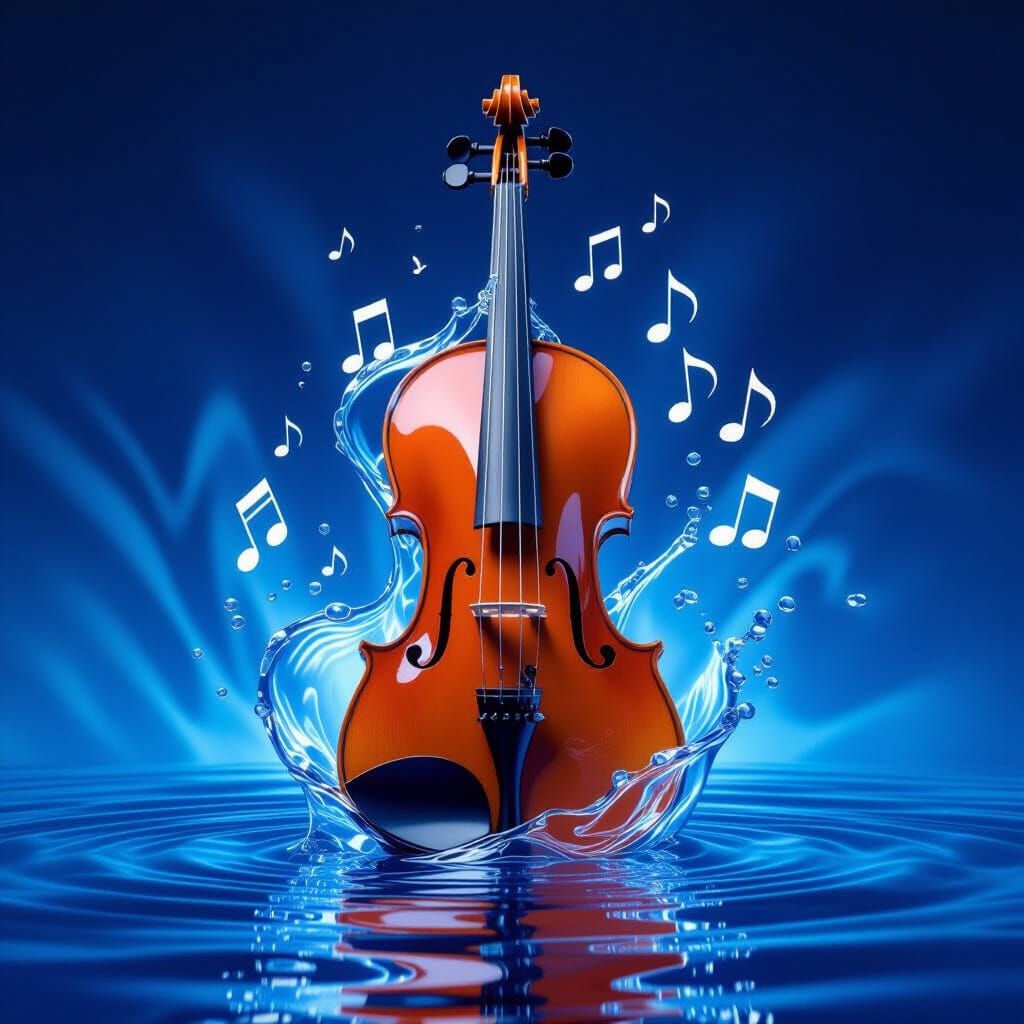 Water Violin With Rising Musical Notes