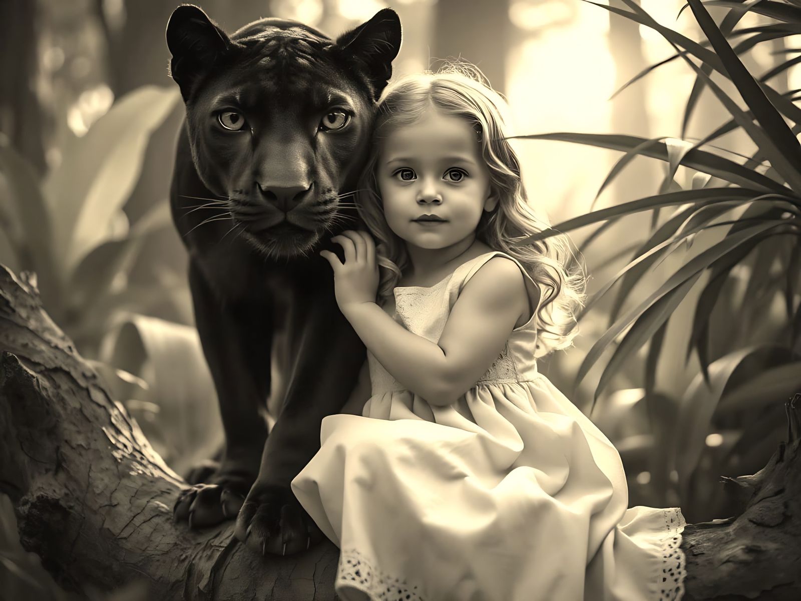Girl in Baroque Jungle with Panther