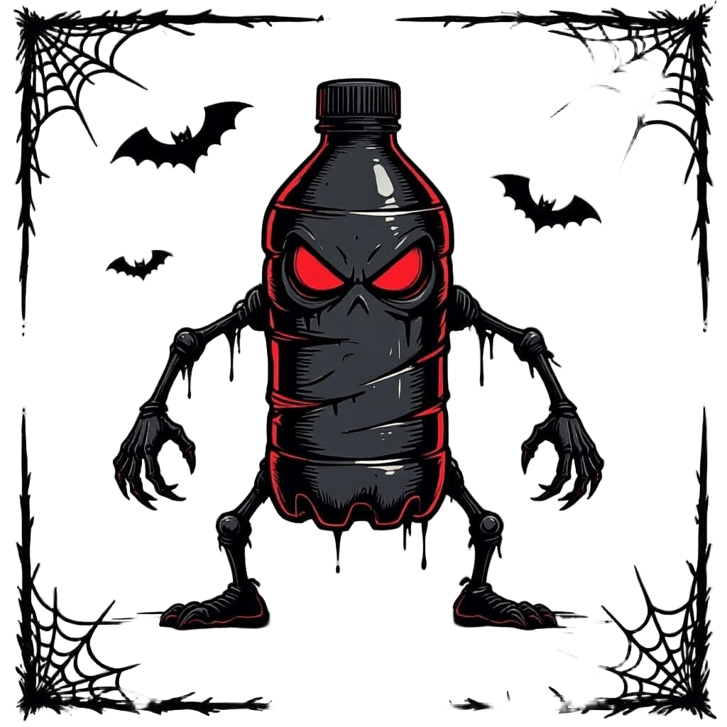 Menacing Halloween Water Bottle with Cobwebs and Bats