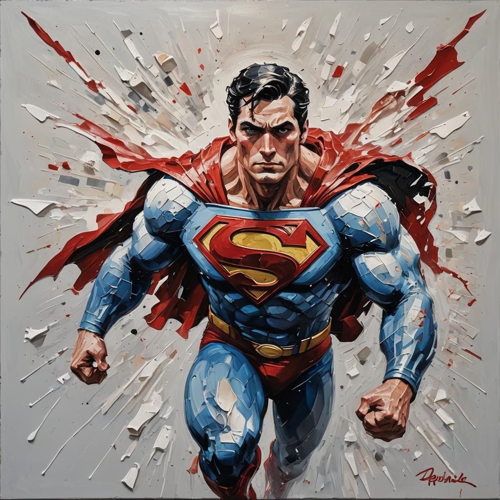 Superman Impasto Oil Painting in Monochromatic Palette
