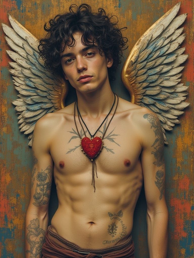Elemental Cupid with Wings and Heart Tattoos