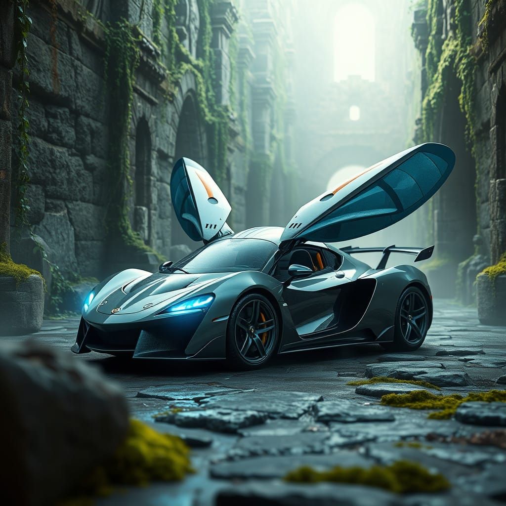 Sleek Metallic Grey Cockroach Unites with Futuristic Superca...