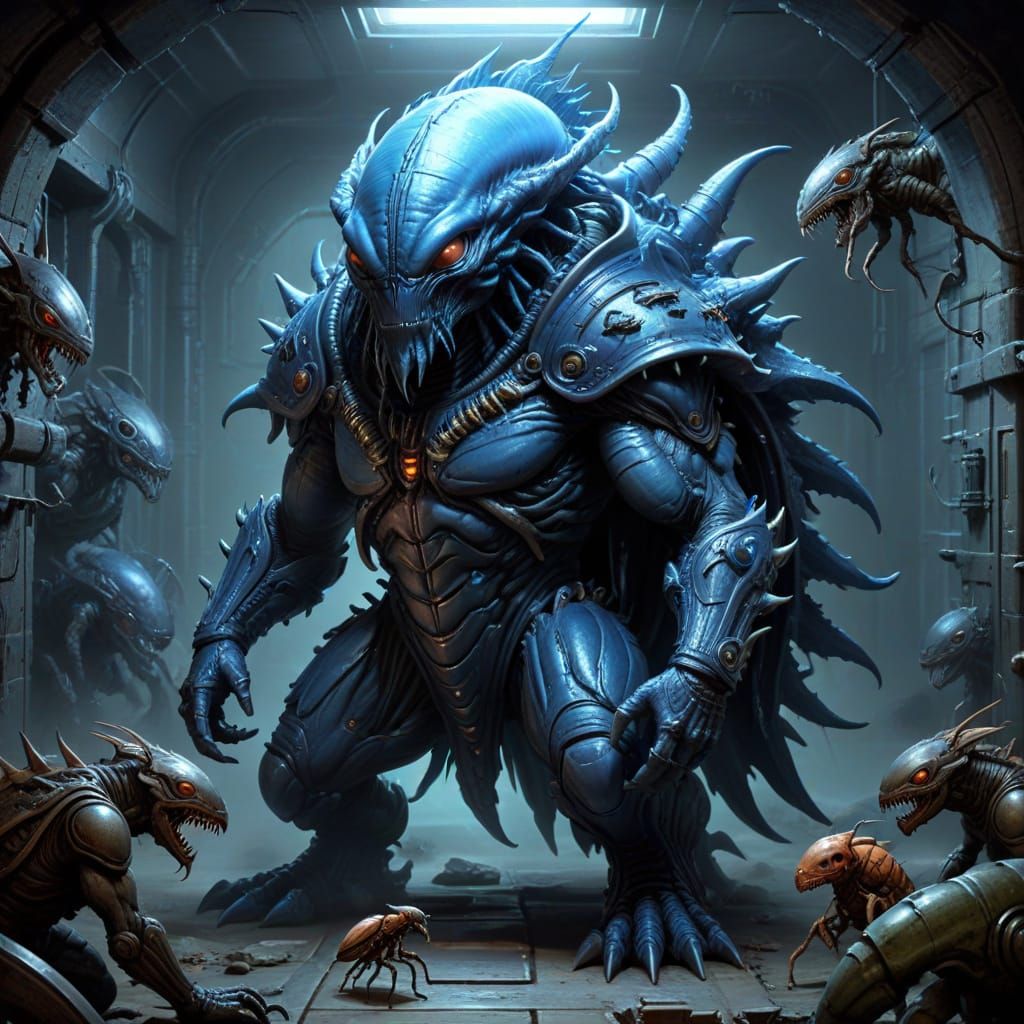 Alien Prison Cell Guards Blue Blob Creature