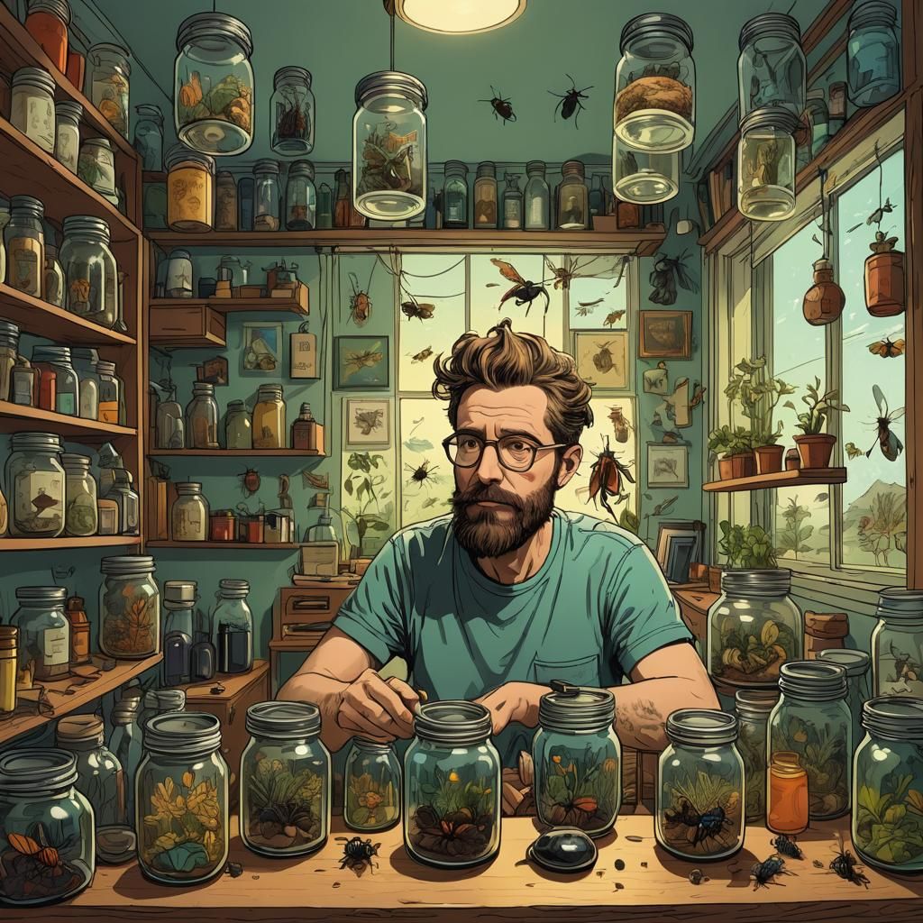 Paranoid Hipster Conspiracy Theorist: Retro Digital Illustra...